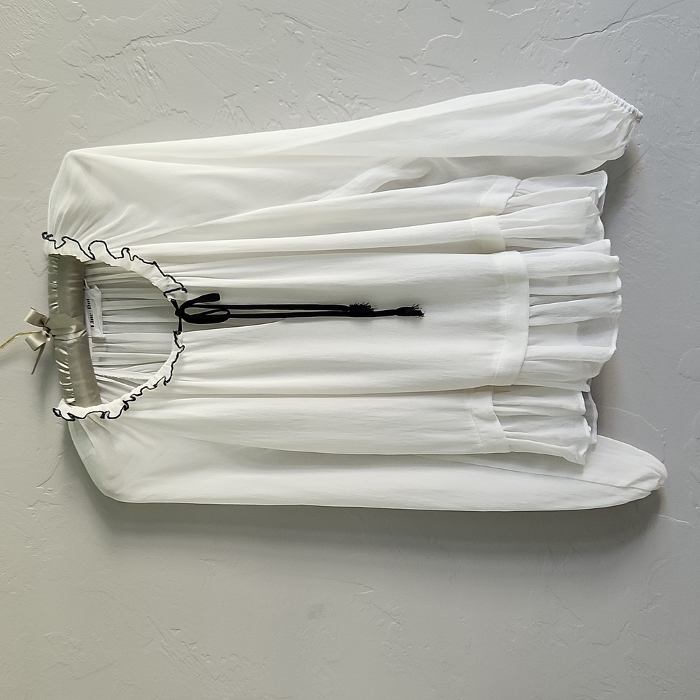 White Crepe Blouse with Black trim S